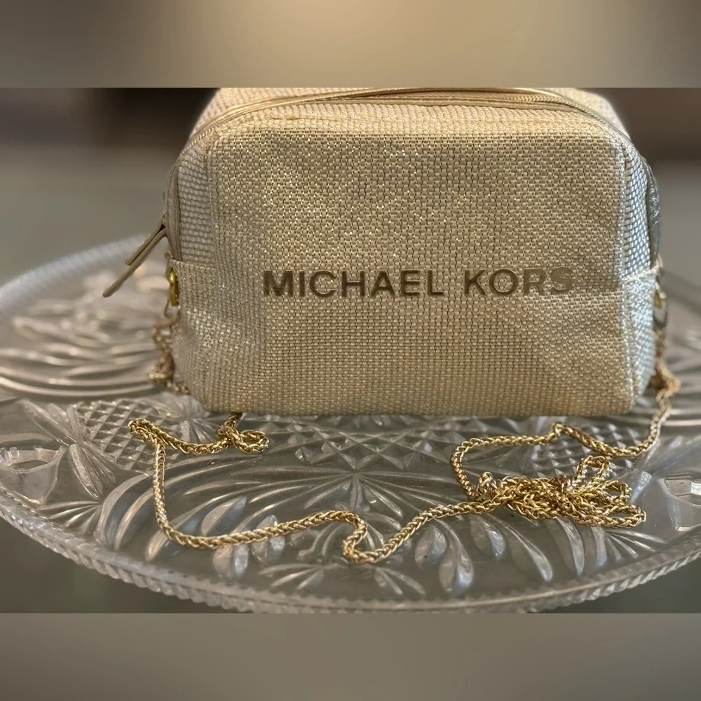 Michael Kors Shimmering Cream Gold Pouch with golden sling